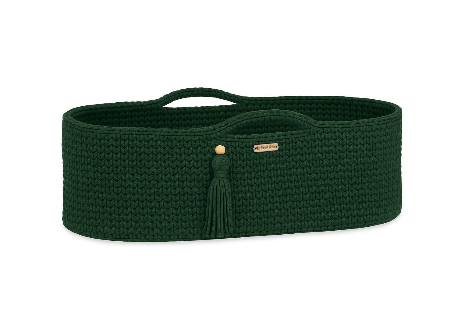 Moses basket BOHO Handmade cotton with mattress - bottle green