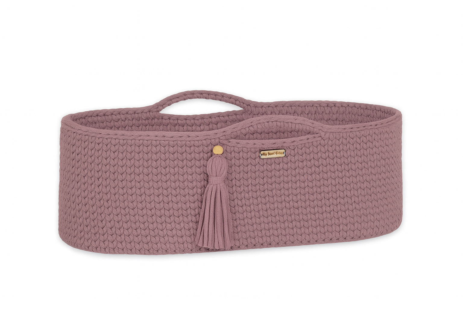 Moses basket BOHO Handmade cotton with mattress - mauve