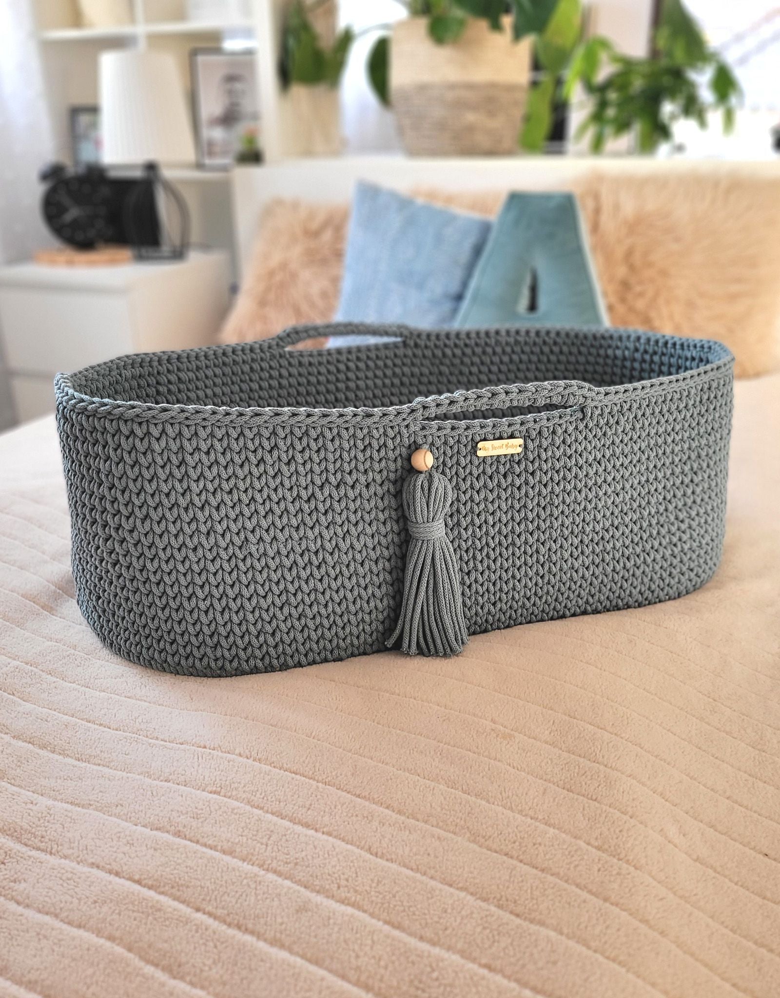 Moses basket BOHO Handmade with stand - laurel