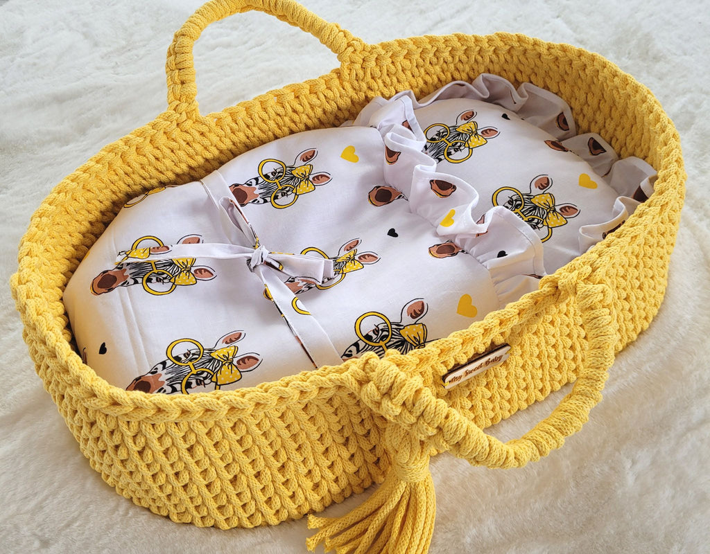 Moses basket BOHO cotton - doll carrier - yellow