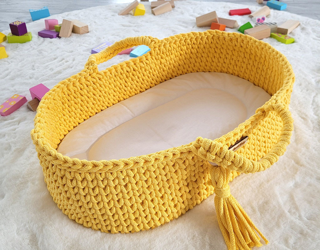Moses basket BOHO cotton - doll carrier - yellow