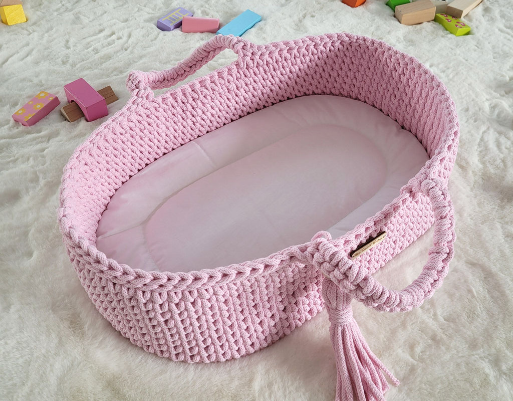 Moses basket BOHO cotton - doll carrier - pink