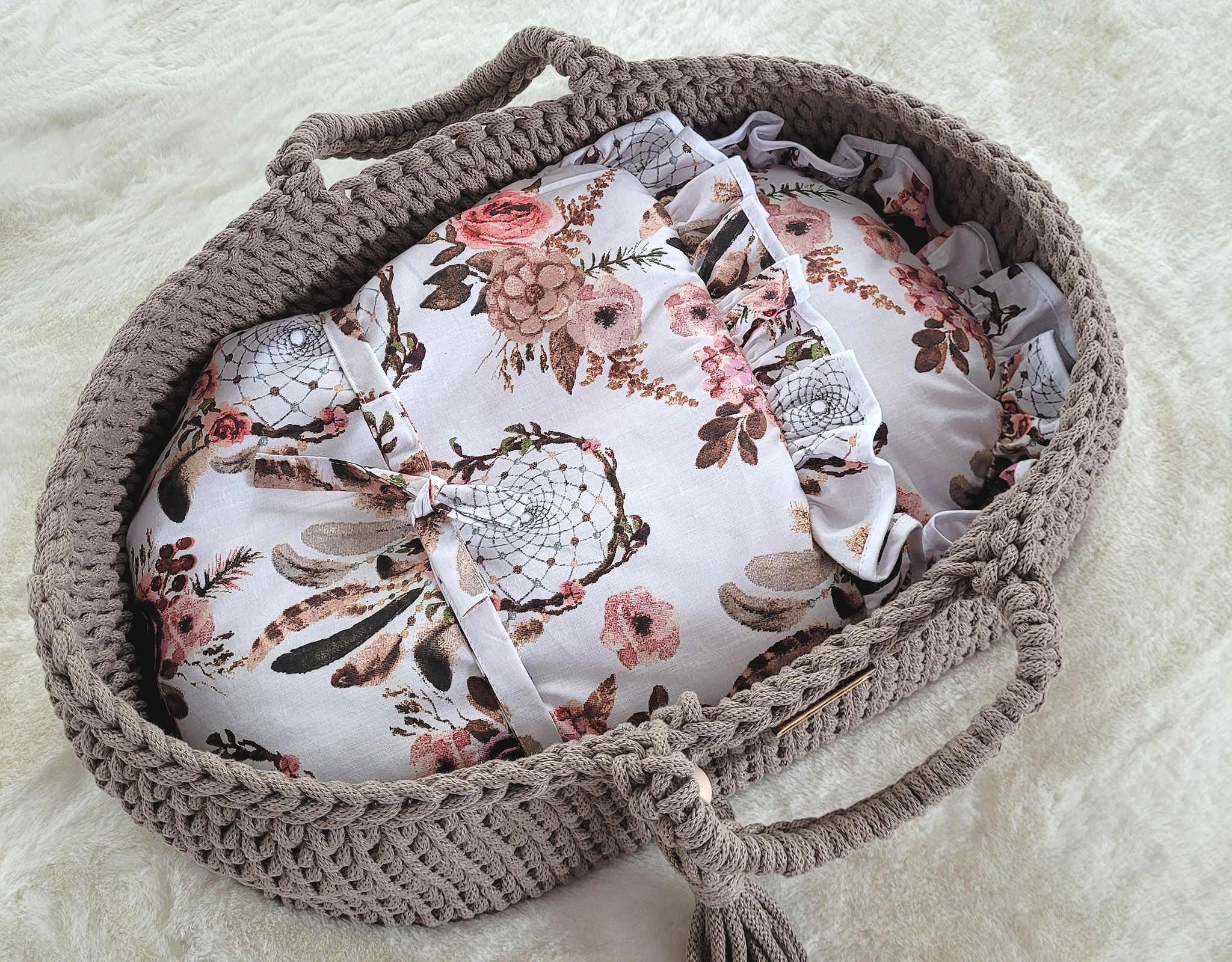 Moses basket BOHO cotton - doll carrier - mocca