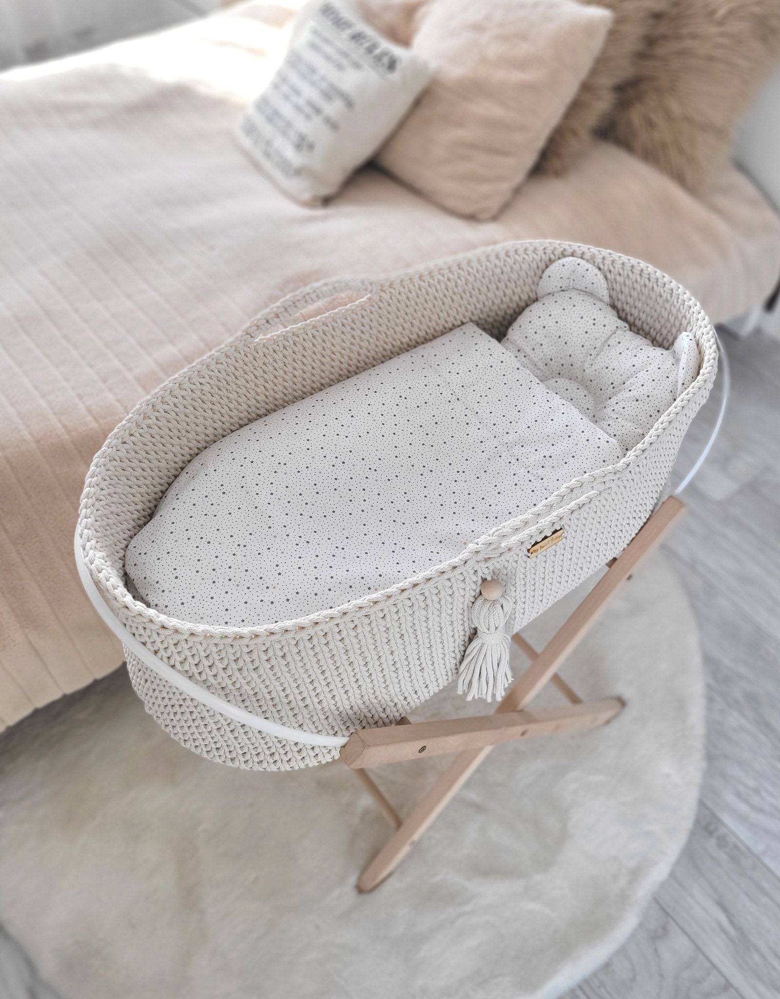 Moses basket BOHO Handmade with stand - cream