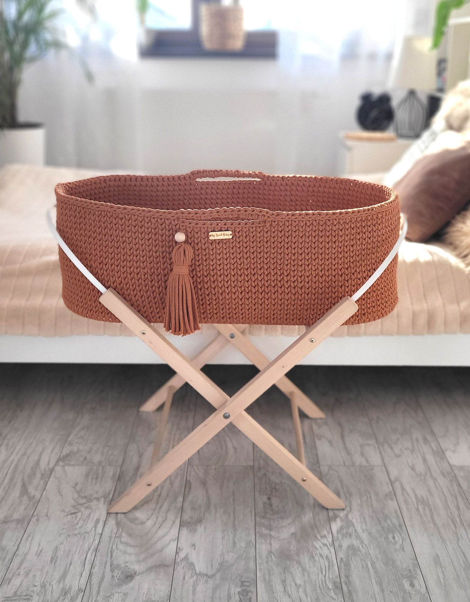 Moses basket BOHO Handmade cotton with mattress - terracotta
