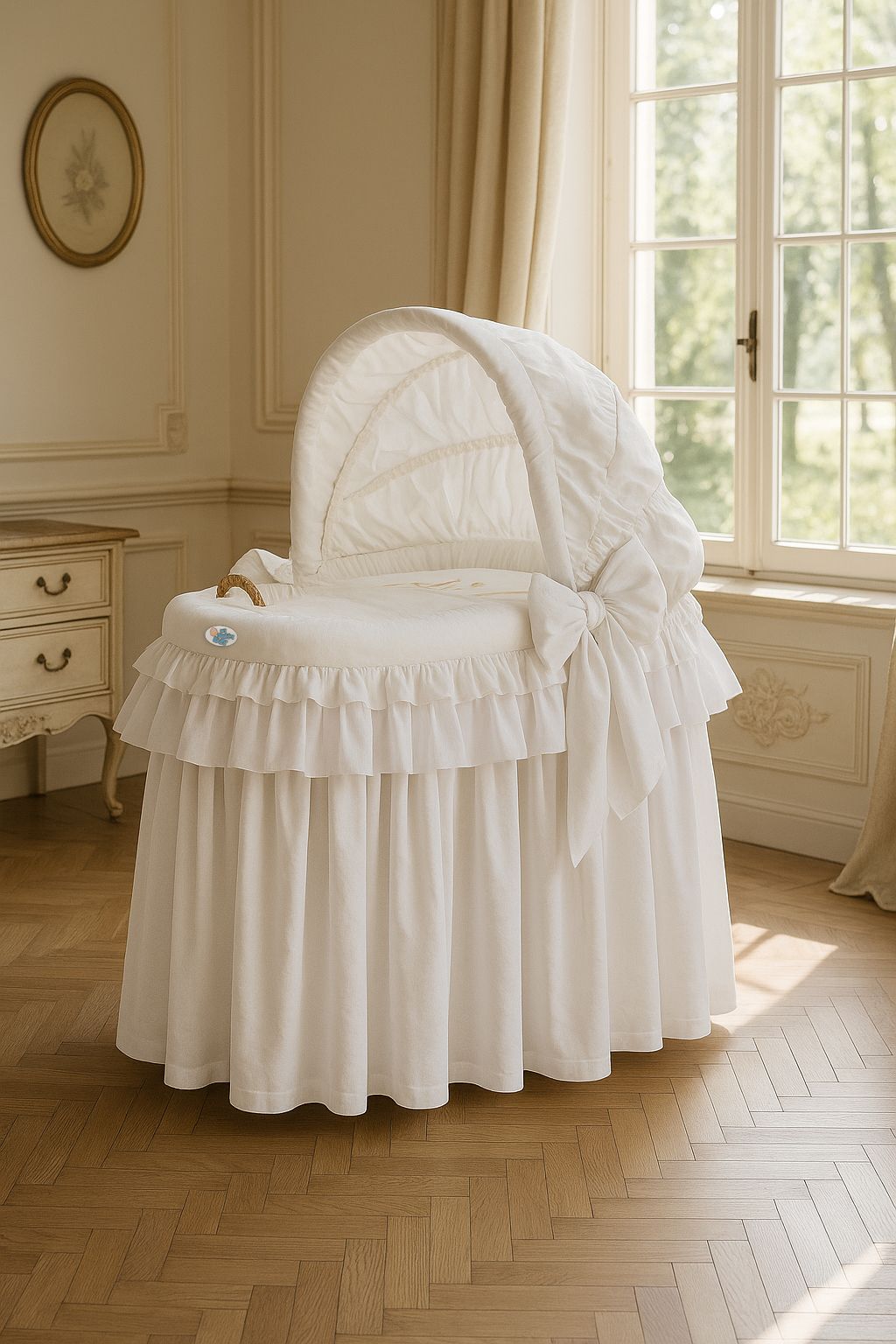 Moses Basket/Wicker crib with hood - Little Princess white