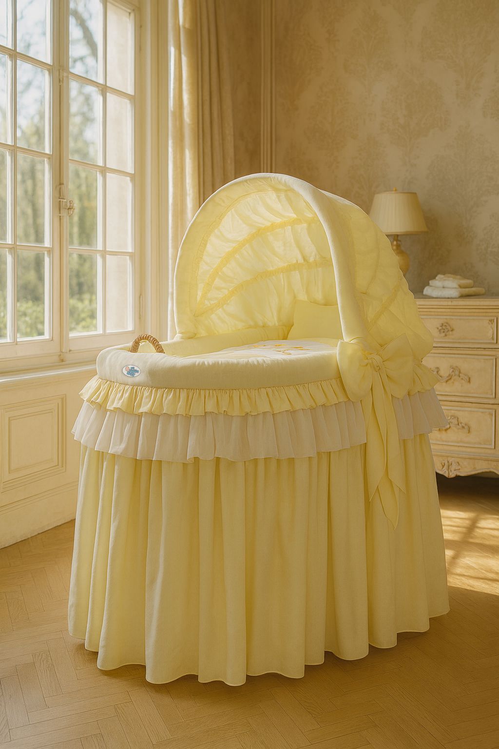 Moses Basket/Wicker hood crib- Little Prince Princess cream
