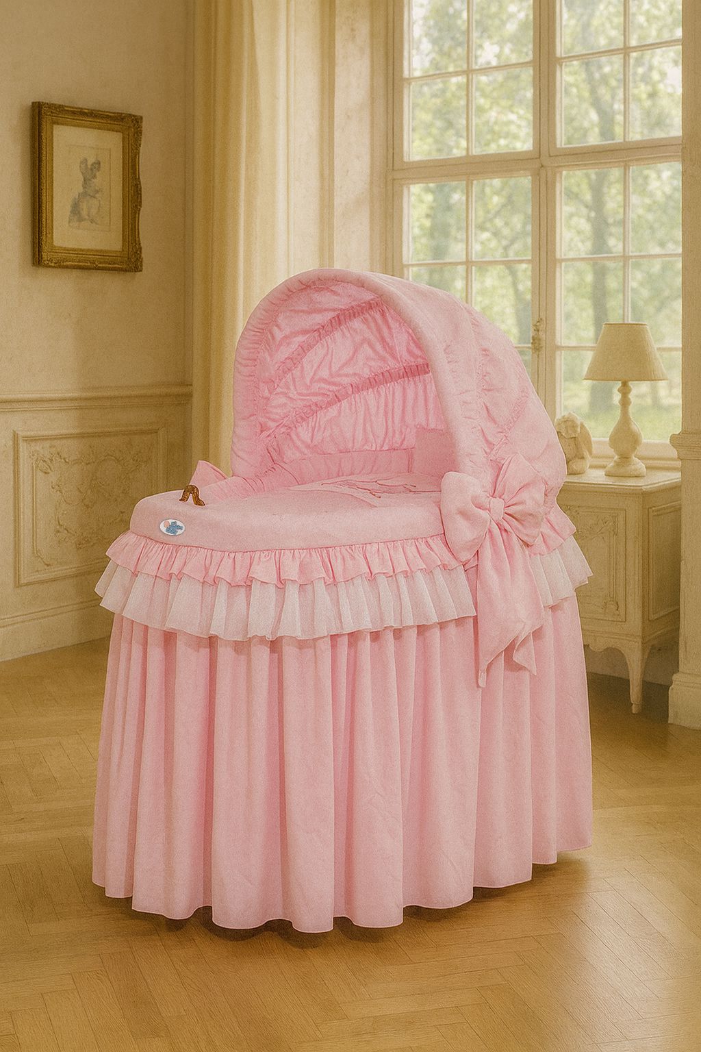 Moses Basket Wicker hood crib- Little Princess pink