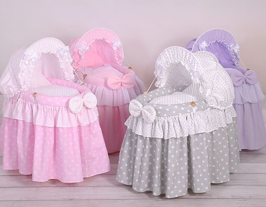 Wicker crib for doll Moses basket for dolls with hood LAURA pink