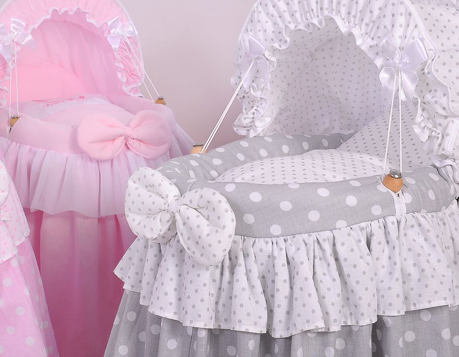 Wicker crib for doll Moses basket for dolls with hood LAURA grey