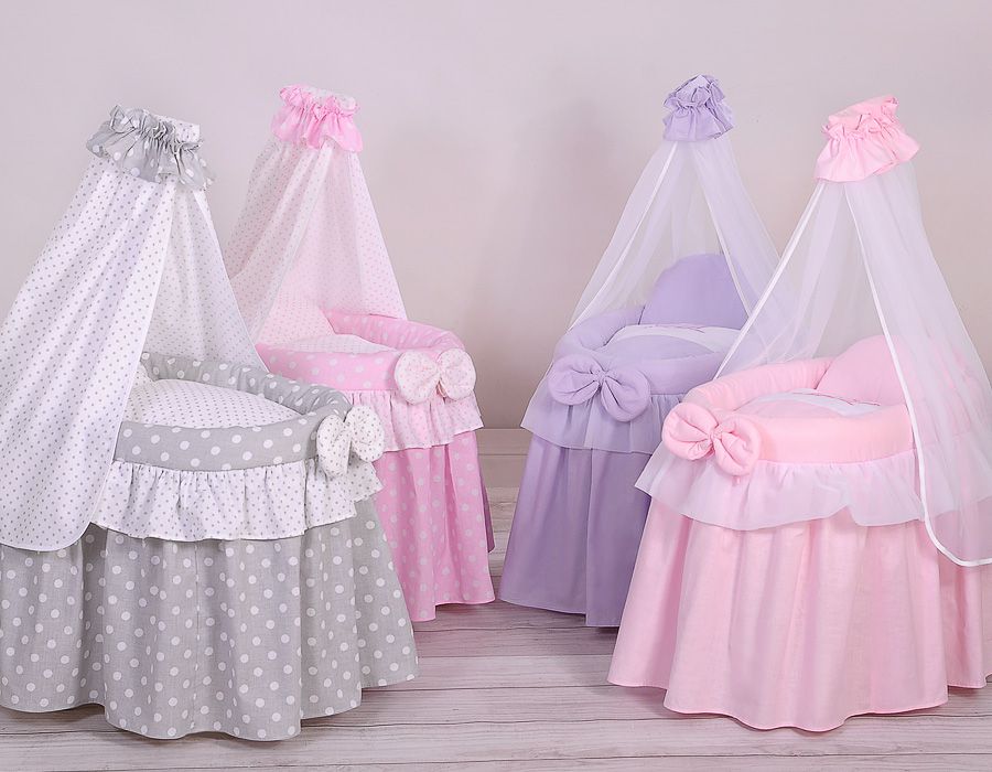 Wicker crib for doll Moses basket for dolls with drape LITTLE PRINCESS pink