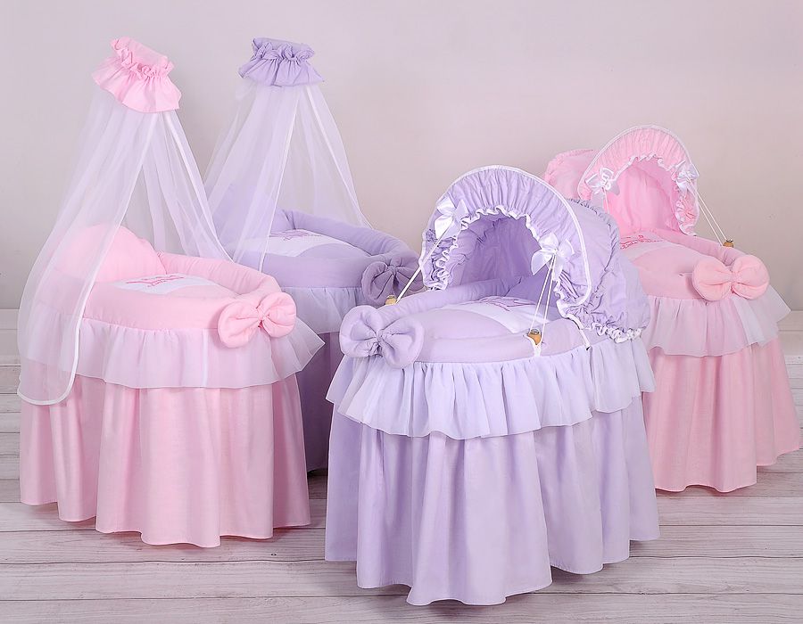 Wicker crib for doll Moses basket for dolls with hood LITTLE PRINCESS pink