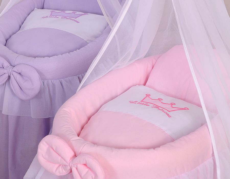 Wicker crib for doll Moses basket for dolls with drape LITTLE PRINCESS pink