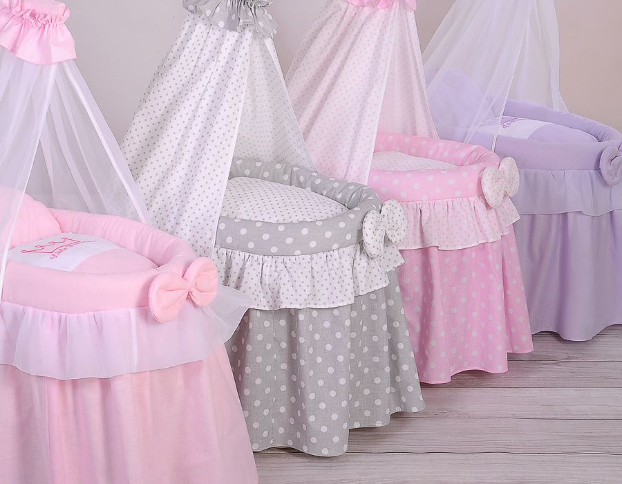 Wicker crib for doll Moses basket for dolls with drape LAURA pink