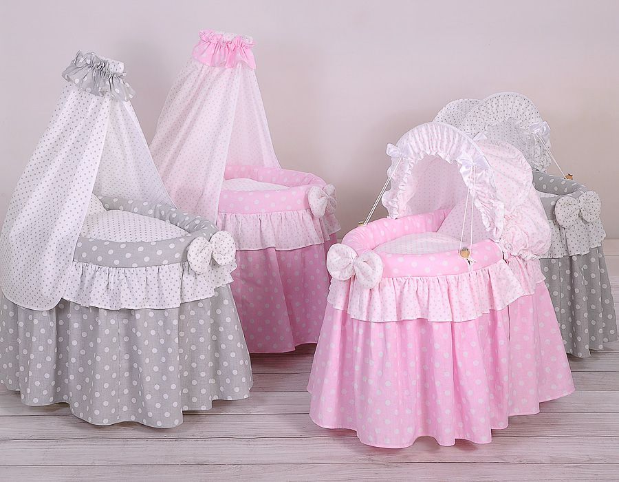 Wicker crib for doll Moses basket for dolls with drape LAURA grey