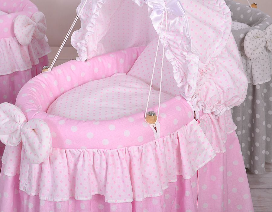 Wicker crib for doll Moses basket for dolls with hood LAURA pink