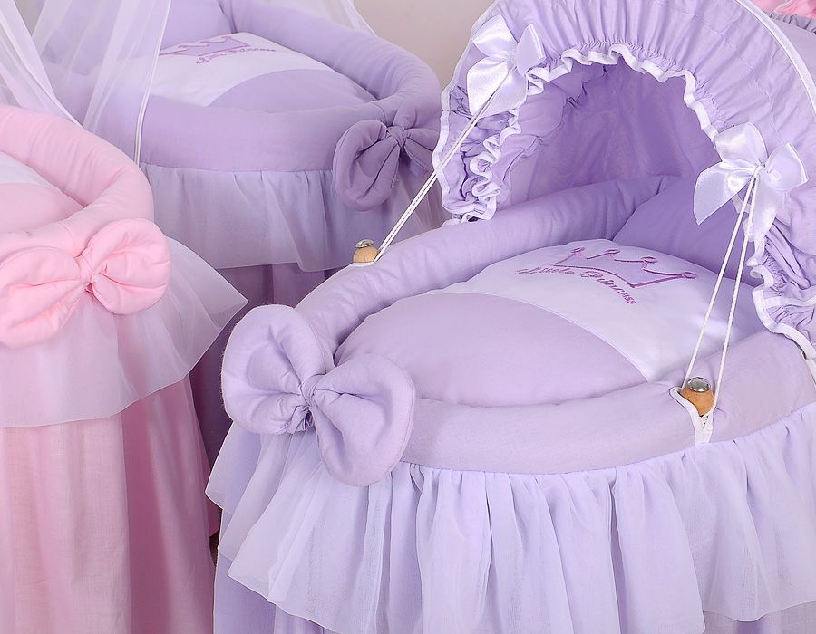 Wicker crib for doll Moses basket for dolls with hood LITTLE PRINCESS lilac
