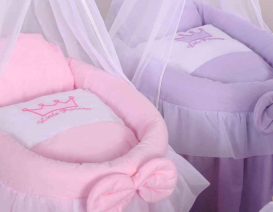 Wicker crib for doll Moses basket for dolls with drape LITTLE PRINCESS pink