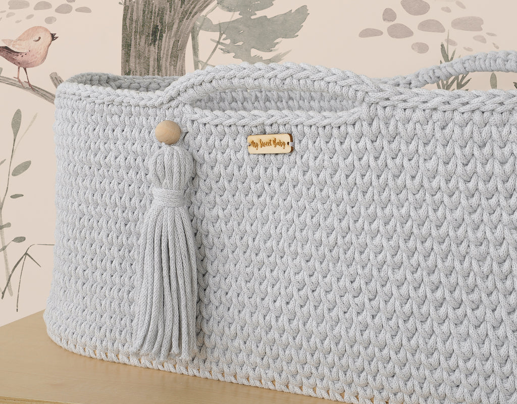 Moses basket BOHO Handmade with stand - light gray