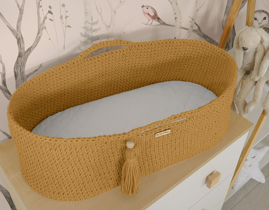 Moses basket BOHO Handmade with stand - honey yellow