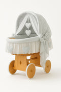 Moses Basket Wicker hood crib Amelie - natural + gray bedding