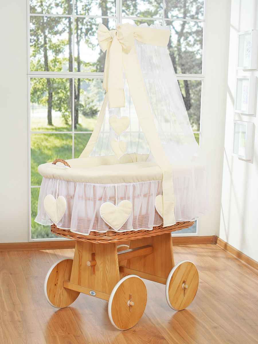 Moses Basket Wicker drape crib Amelie - natural + cream bedding