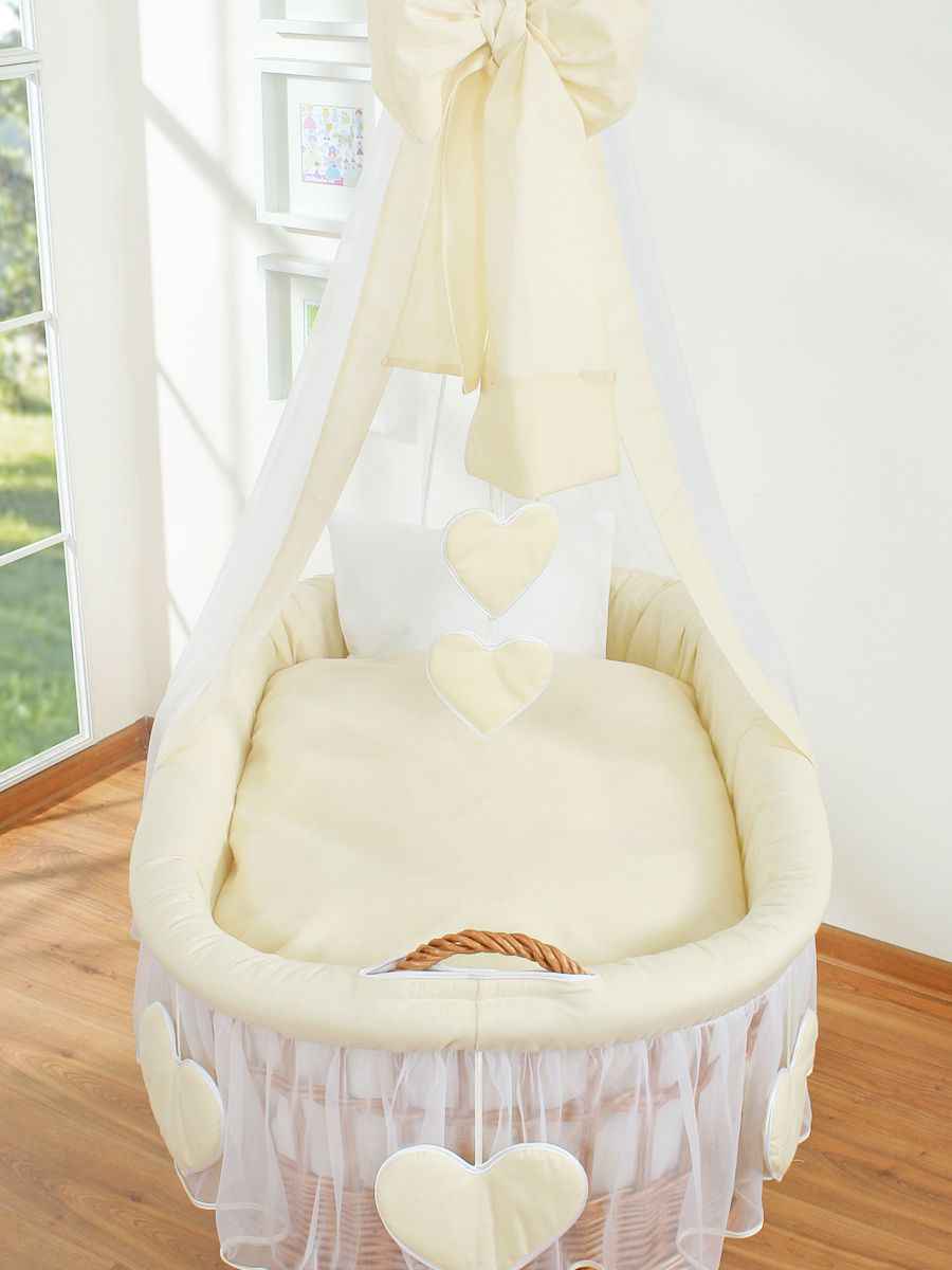 Moses Basket Wicker drape crib Amelie - natural + cream bedding