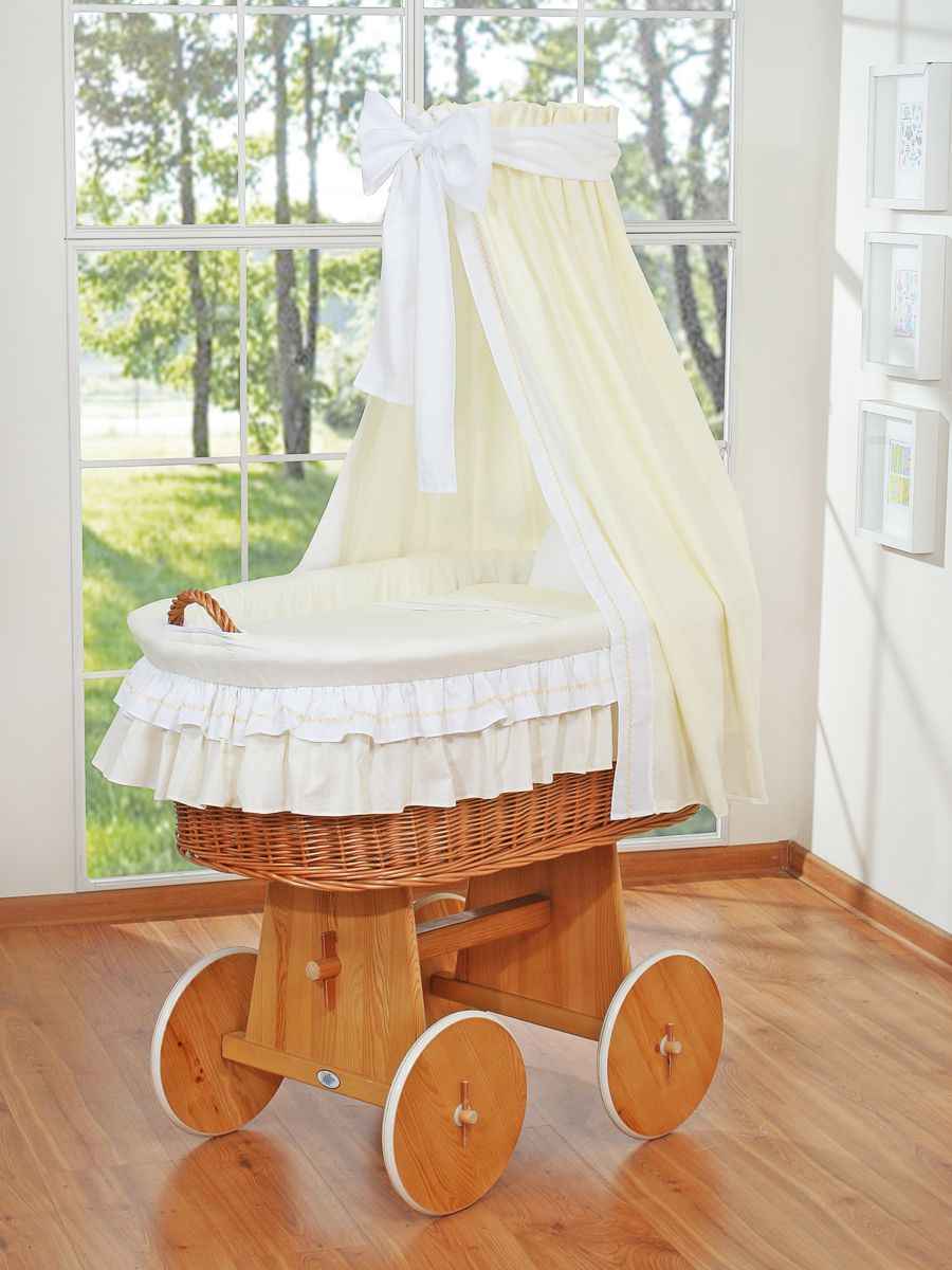 Moses Basket Wicker drape crib Bellamy - natural + cream bedding