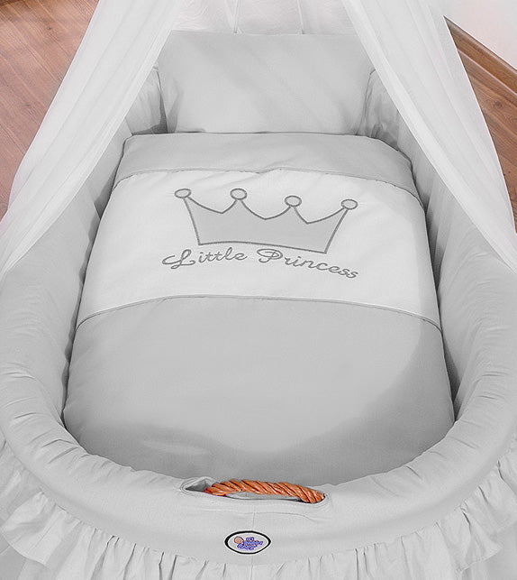 Moses Basket Wicker drape crib- Little Prince Princess gray