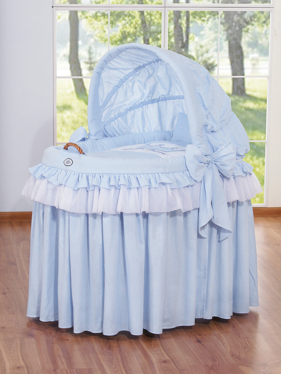Moses Basket/Wicker hood crib- Little Prince blue