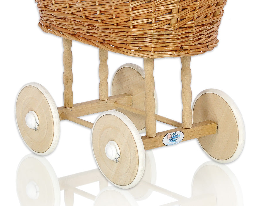 Wicker crib for doll Moses basket for dolls with drape LITTLE PRINCESS pink