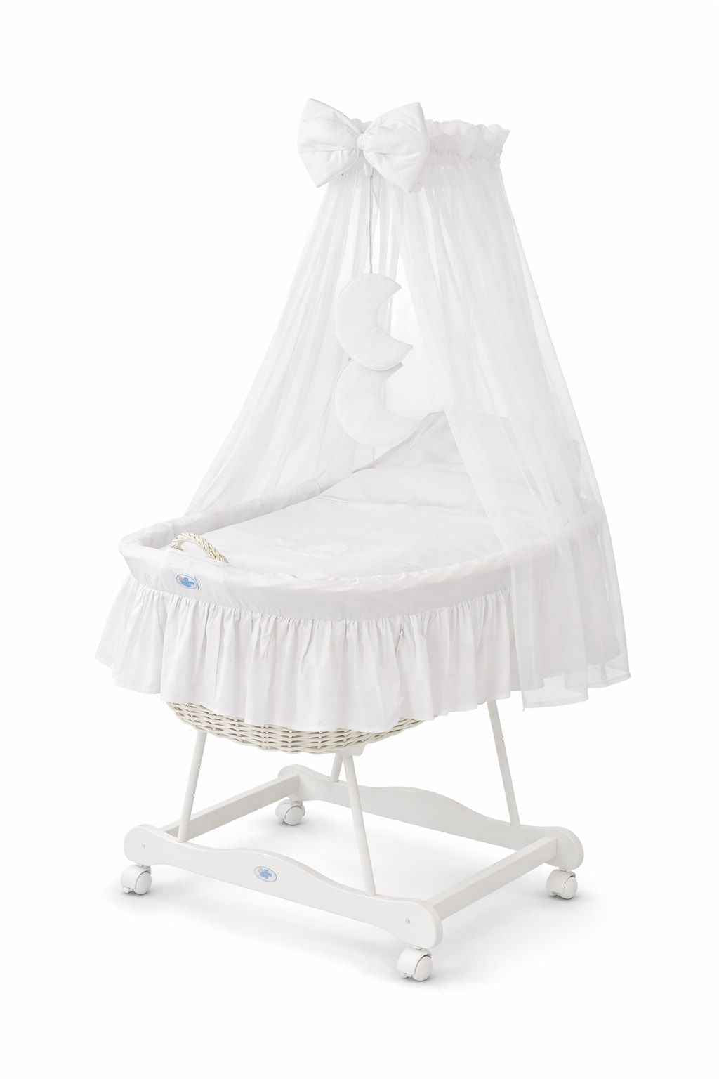 Moses Basket Wicker drape crib Good night - white + white bedding