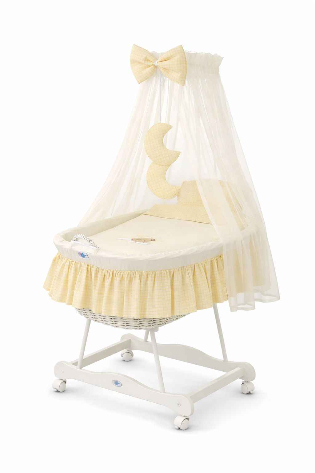 Moses Basket Wicker drape crib Good night - white + cream bedding