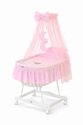 Moses Basket Wicker drape crib Good night - white + pink bedding