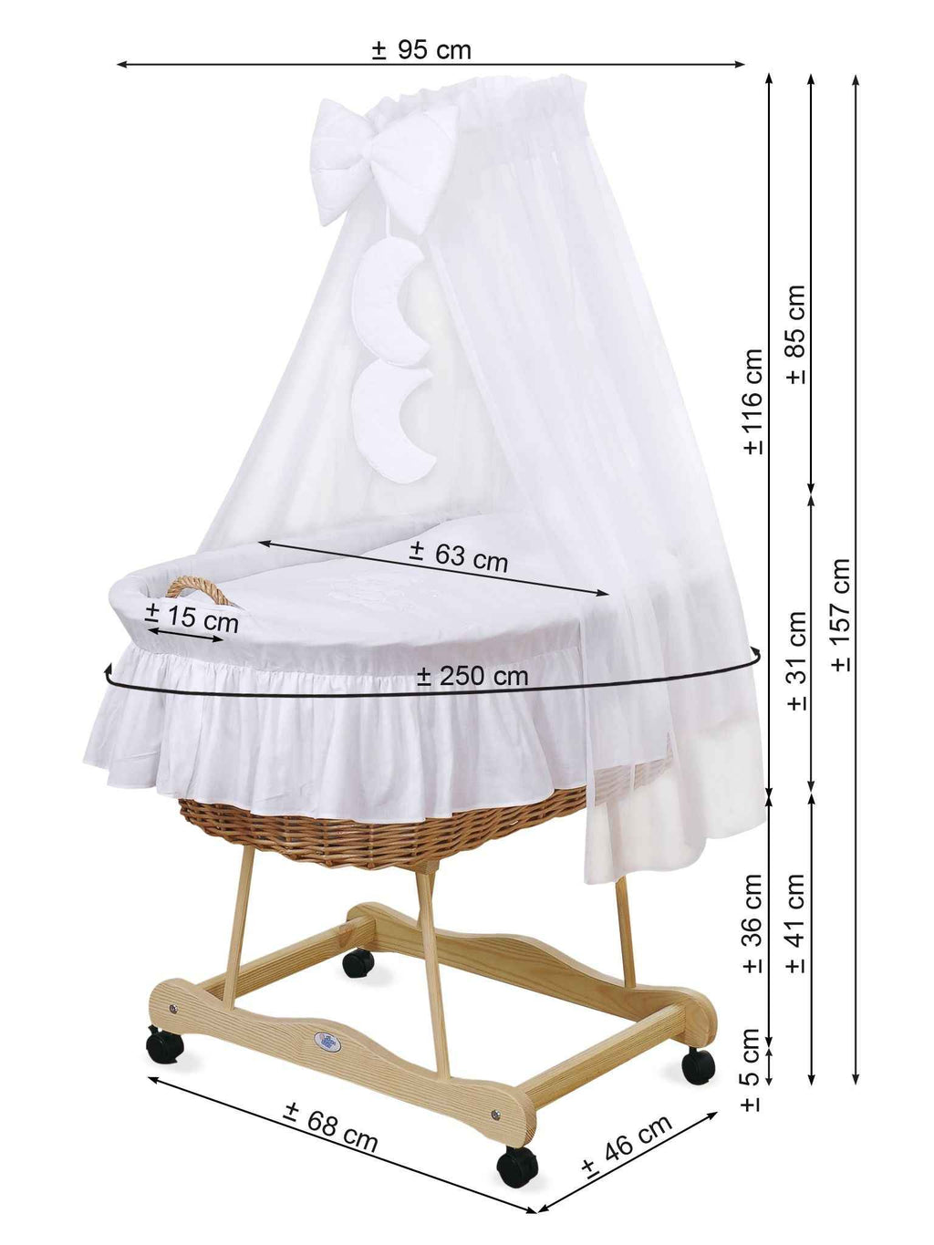 Moses Basket/Wicker drape crib- Bear with bow  lilac