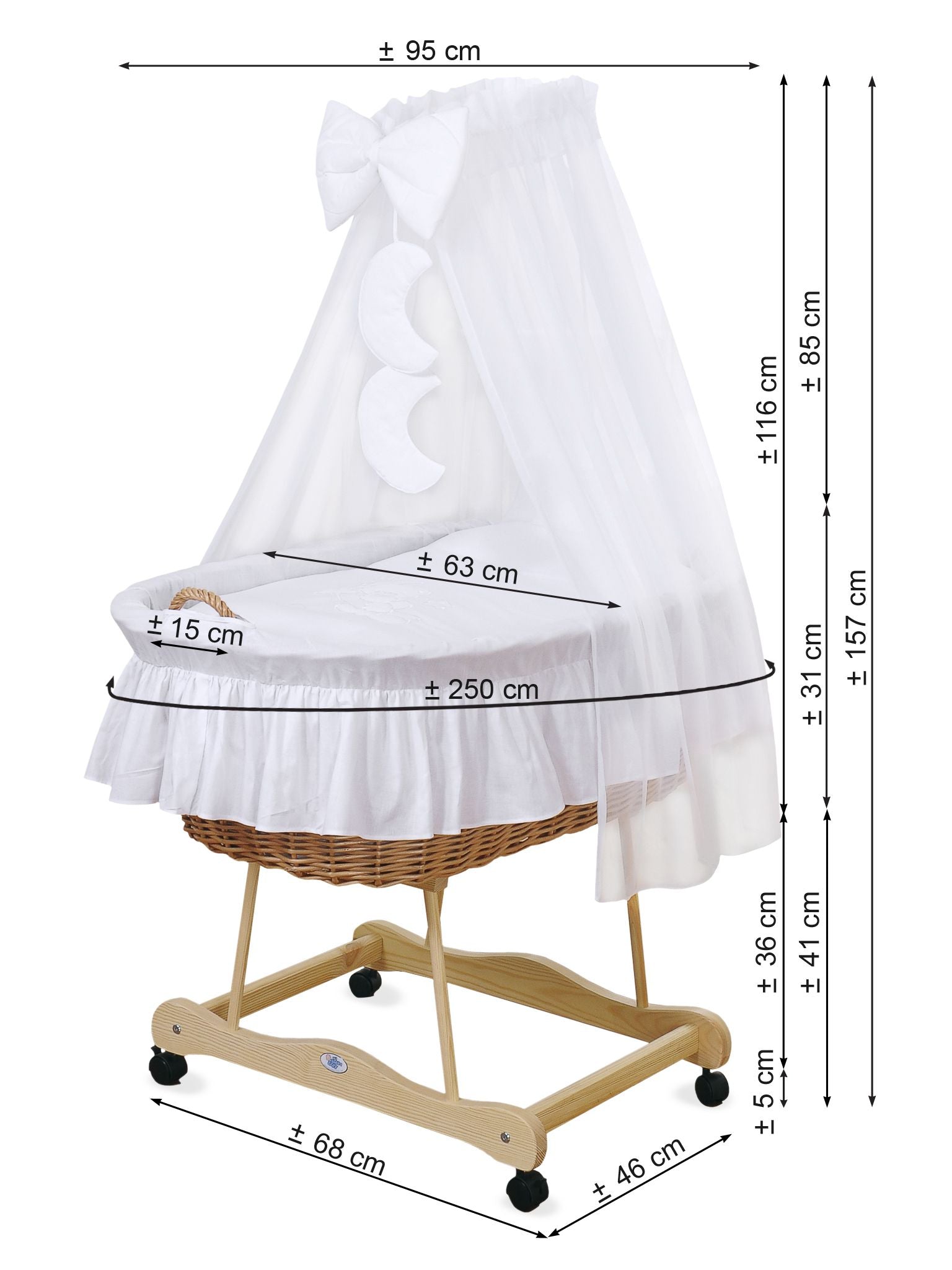Moses Basket/Wicker drape crib- Bear with bow pink