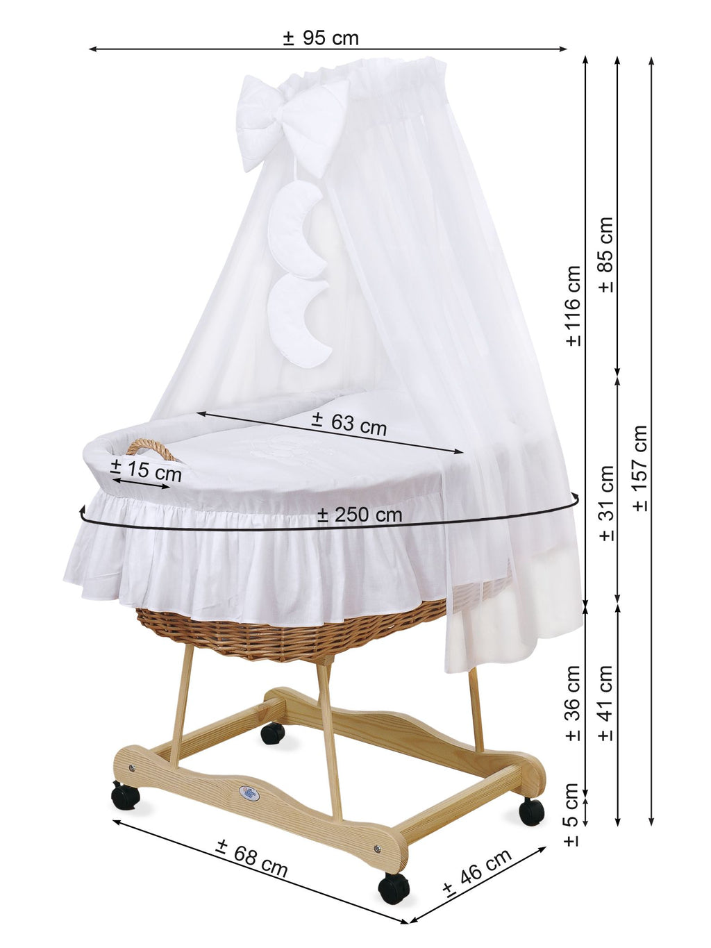 Moses Basket/Wicker drape crib- Bear with bow lilac