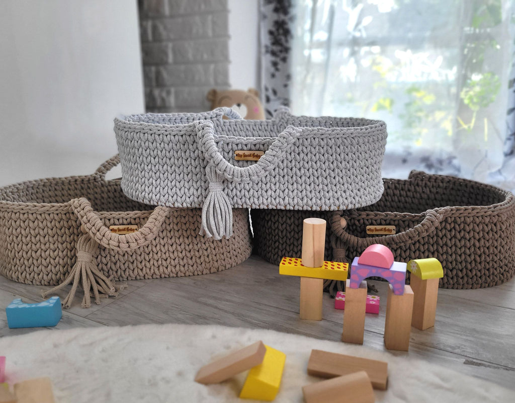 Moses basket BOHO cotton doll carrier with cradle - mocca