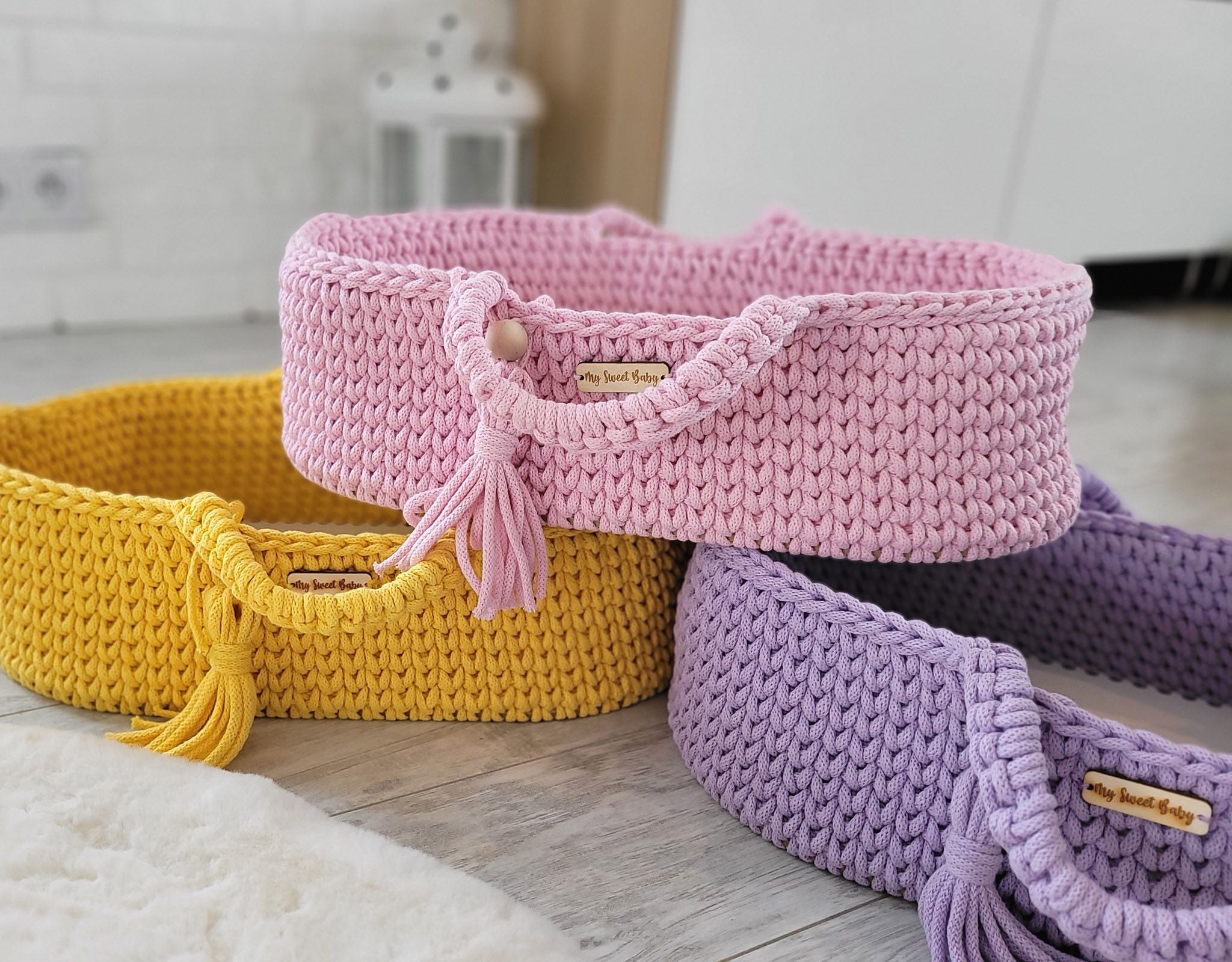 Moses basket BOHO cotton - doll carrier - pink