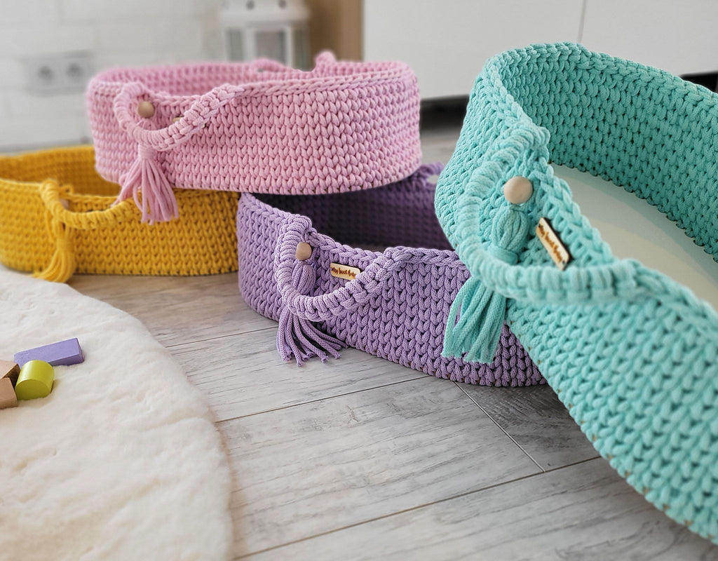 Moses basket BOHO cotton - doll carrier - mint
