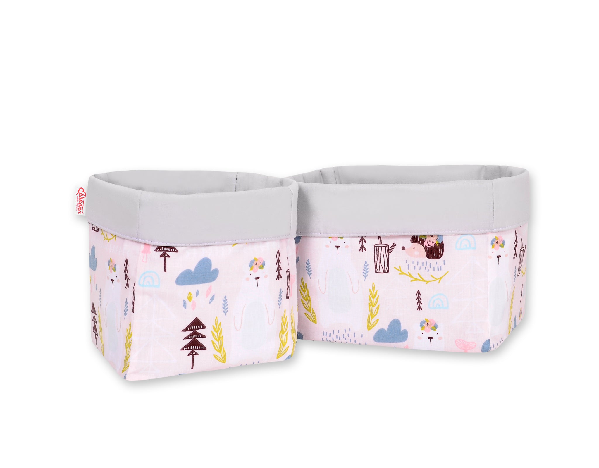 Set of 2 storage baskets - pink hedgehogs