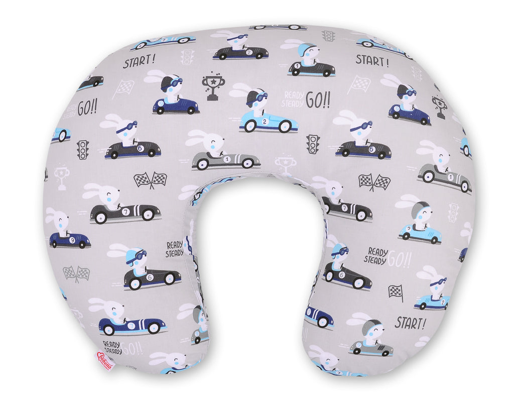 Breastfeeding Pillow Nursing Croissant Pillow, removable, Hands-Free Feeding- gray rabbits