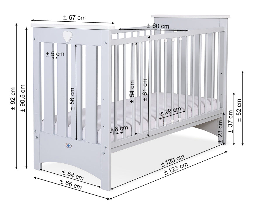 Wooden baby cot120x60cm Lorenzo III white-blue, with teething rail