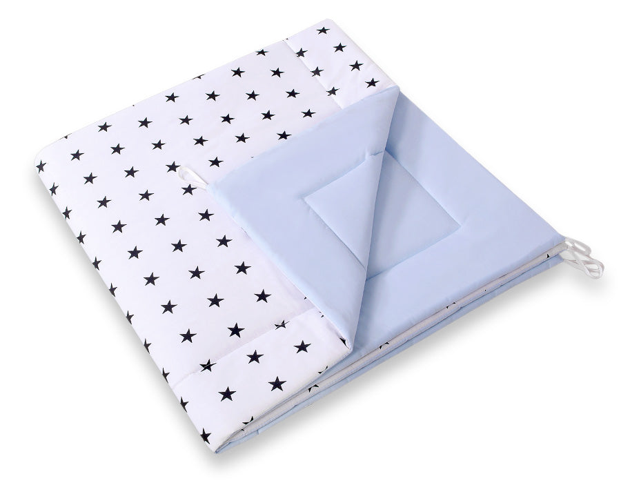 Teepee tent for kids + playmat + pillows + decorative feathers - Black Stars/blue