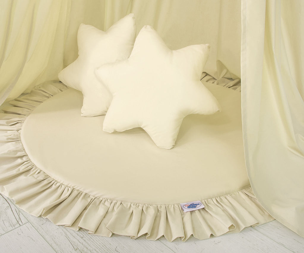 Set: Hanging baldachin for children's room cotton + Floor play mat + pillows - cream