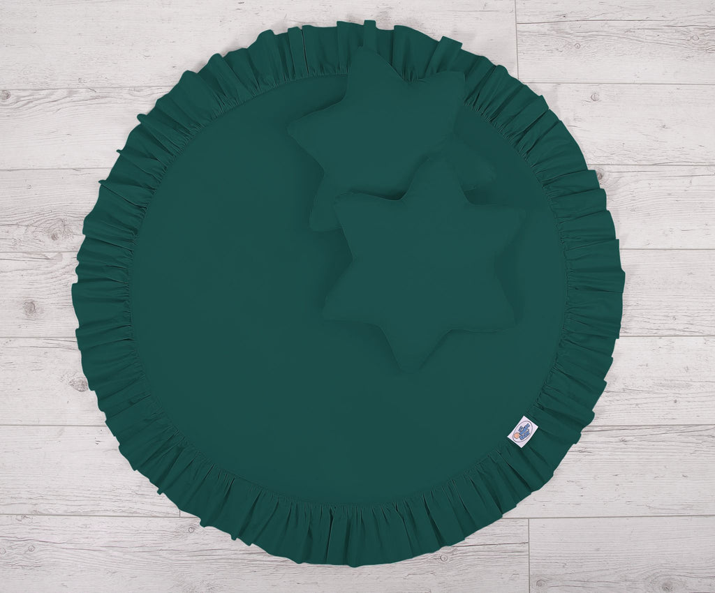 Set: Hanging baldachin for children's room cotton + Floor play mat + pillows - bottle green