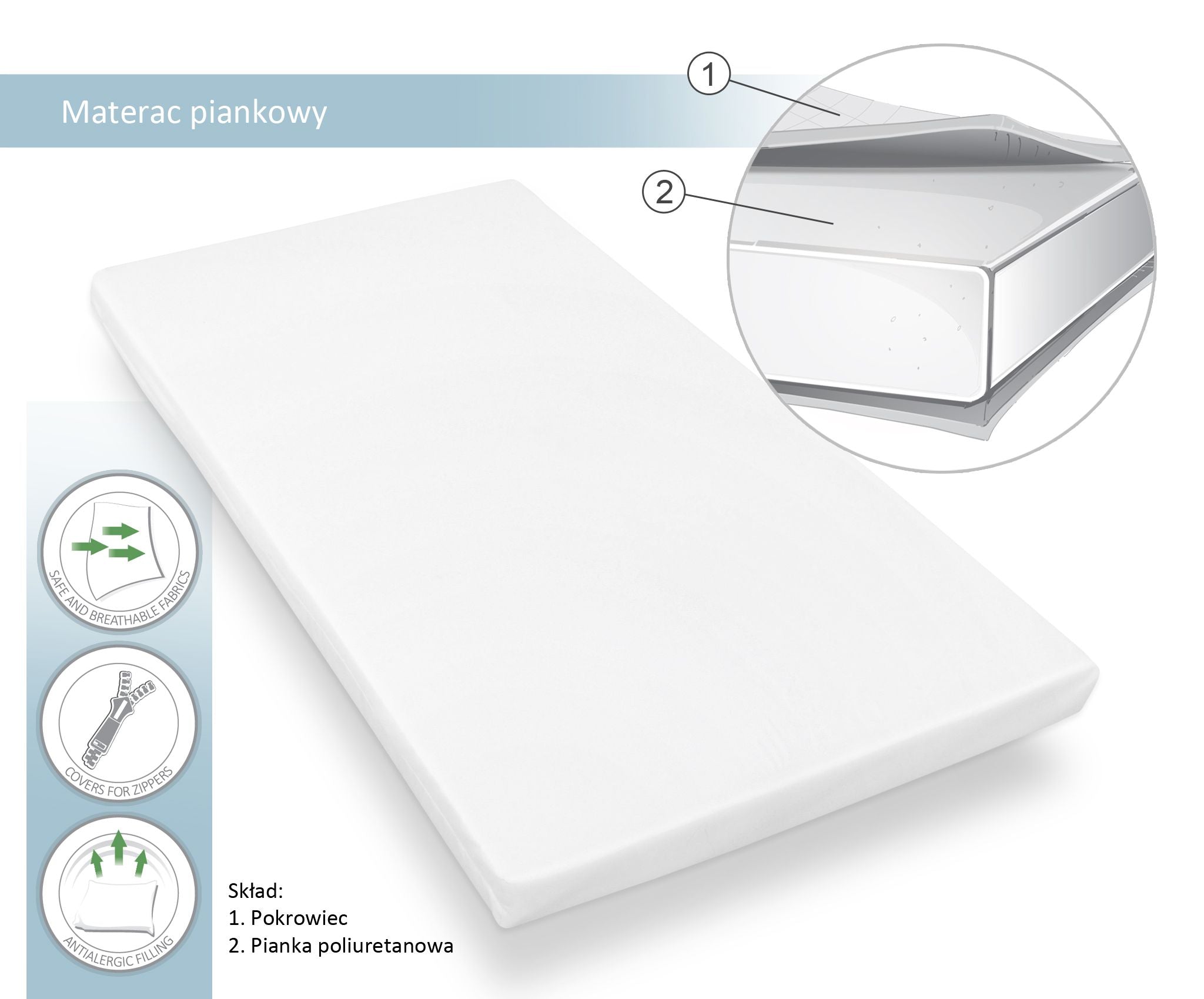 Foam mattress for cot 120x60cm