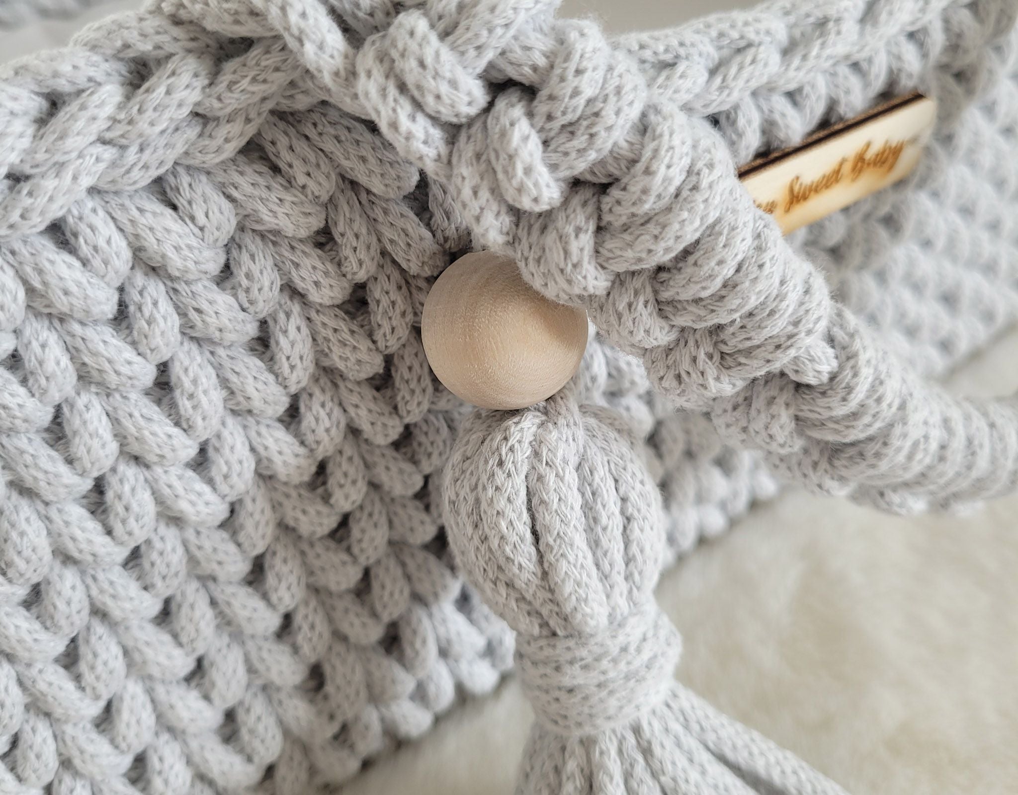 Moses basket BOHO cotton doll carrier with cradle - light grey