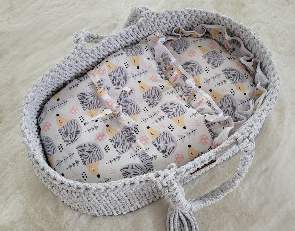 Moses basket BOHO cotton - doll carrier - light grey