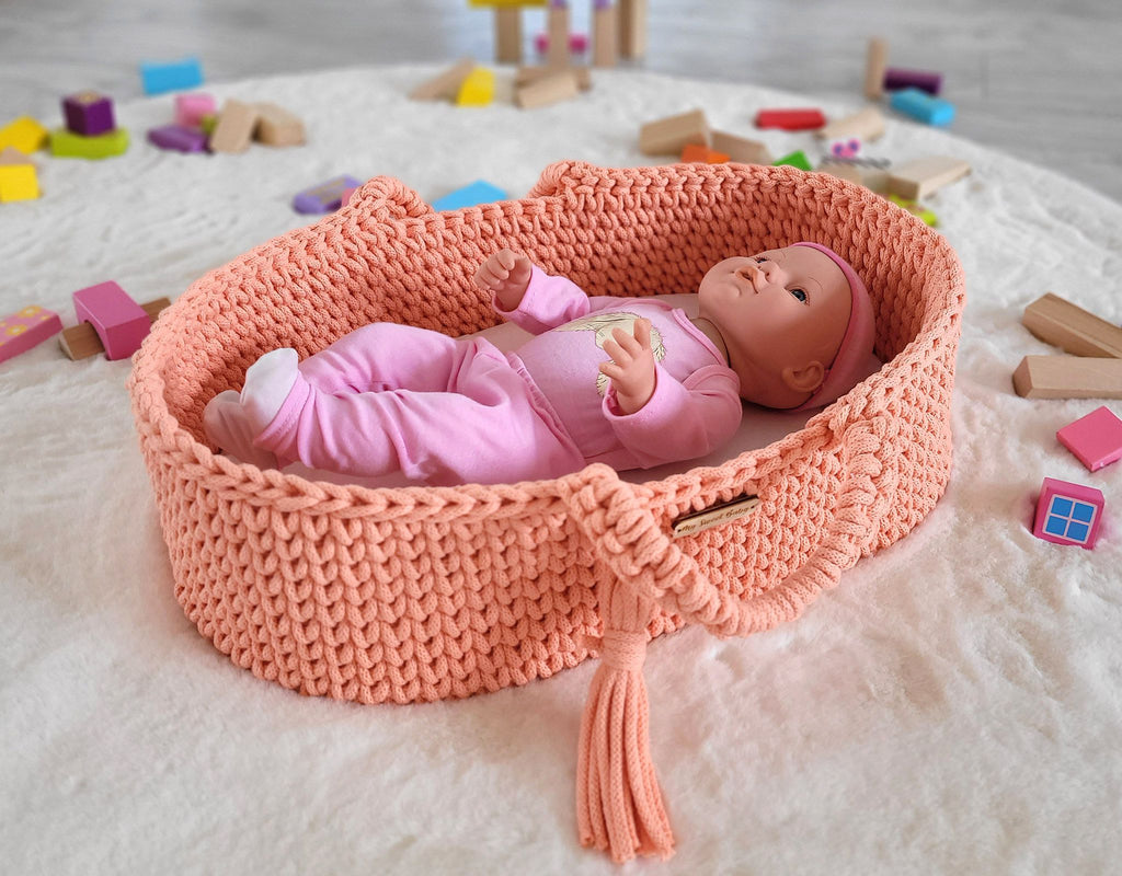 Moses basket BOHO cotton - doll carrier - peach